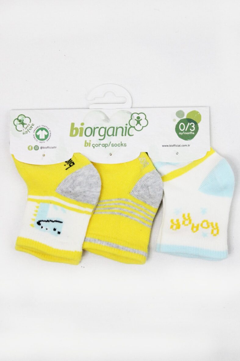 Bibaby Biorganic Jurassic 3’Lü Erkek Çorap 68399 Sarı