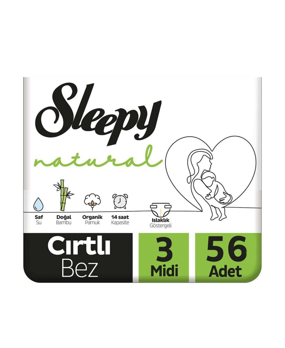 Sleepy Natural Bebek Bezi Yeni 2Li Jumbo 3 Beden 4-9 Kg 56 Adet