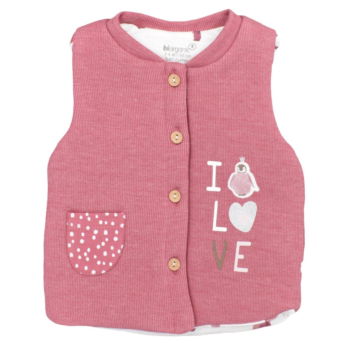 Bibaby Biorganic Little Love Elyaflı Yelek 61459 Rose Dry