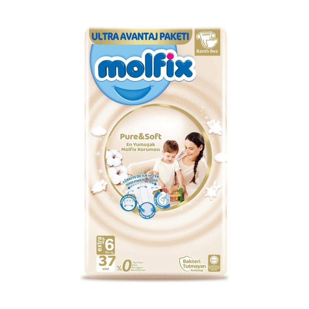 Molfix Pure&Soft Bebek Bezi Süper Fırsat Paketi 6 Beden 15+ Kg 37 Adet