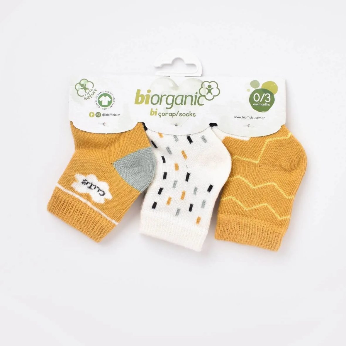 Bibaby Biorganic Cute Erkek 3’Lü Çorap 68448 Hardal