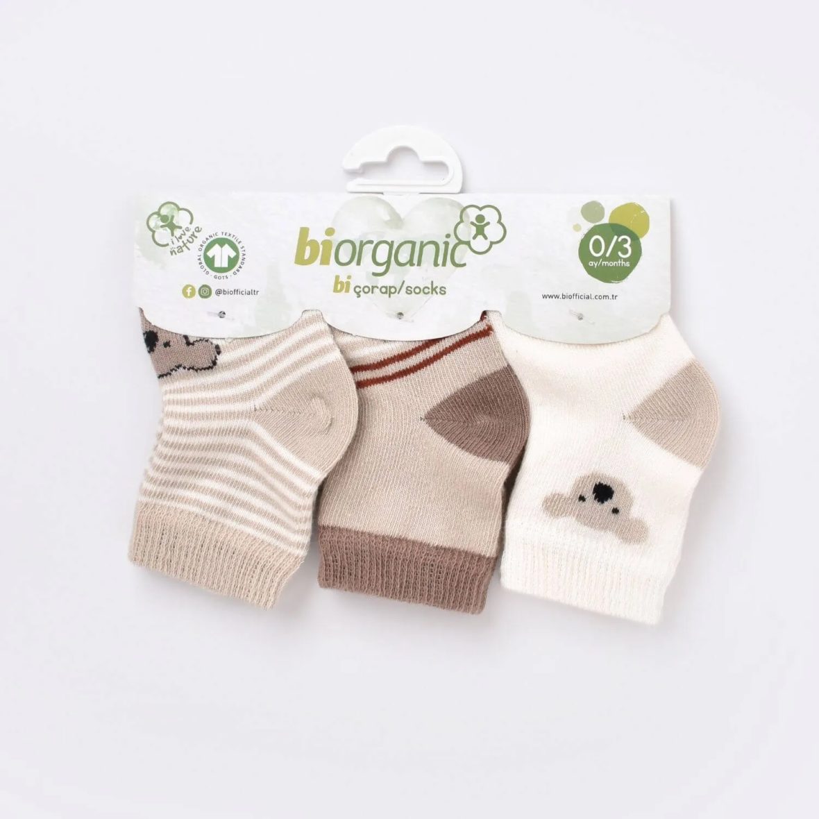 Bibaby Biorganic Koala Erkek 3’Lü Çorap 68449 Bej