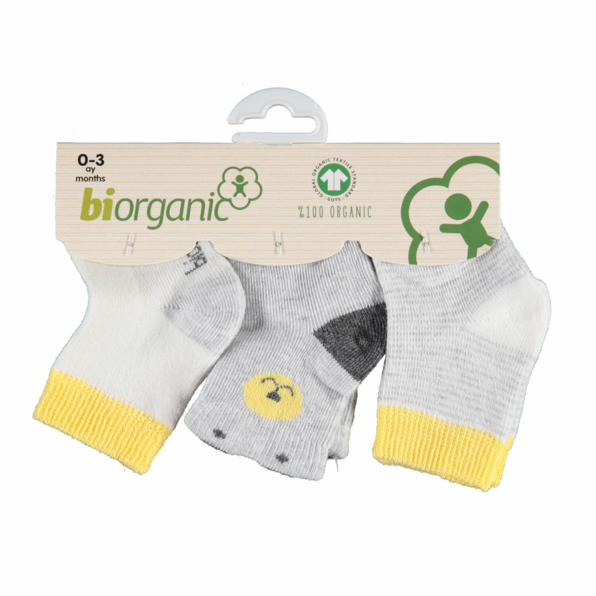 Bibaby Biorganic Cute Bear 3’Lü Çorap 68363 Ekru Sarı