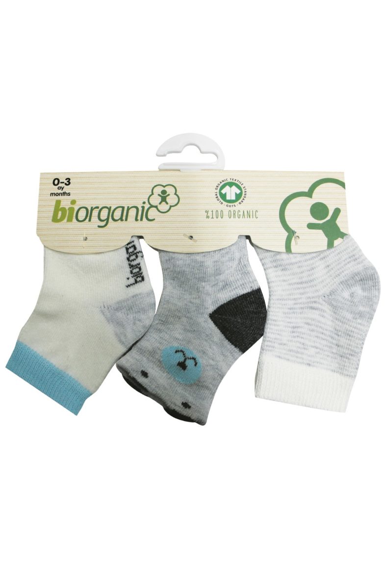 Bibaby Biorganic Cute Bear 3’Lü Çorap 68363 Gri Mint