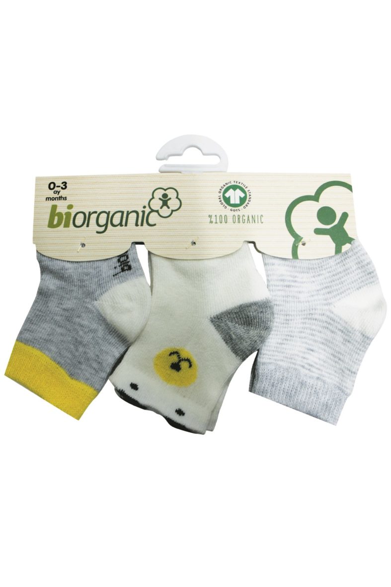 Bibaby Biorganic Cute Bear 3’Lü Çorap 68363 Gri Sarı