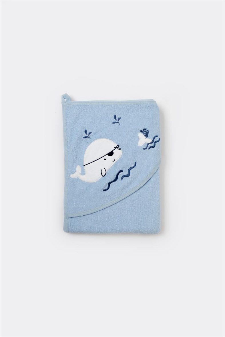 Bibaby Biorganic Cute Whale Örme Silgi 85×90 66442 Mavi-Beyaz