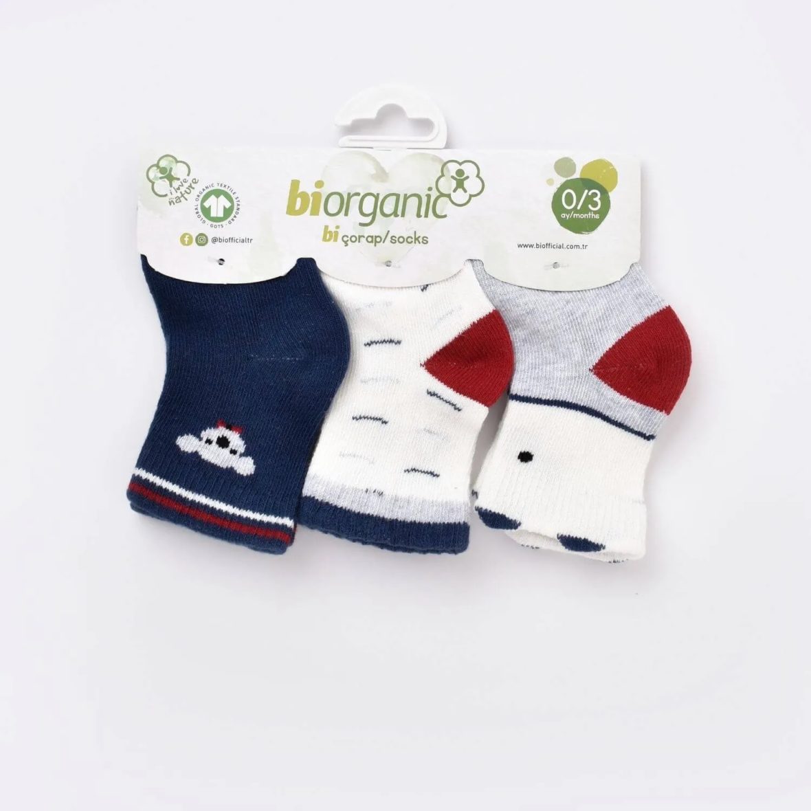 Bibaby Biorganic Papyonlu Koala Erkek 3’Lü Çorap 68447 Lacivert