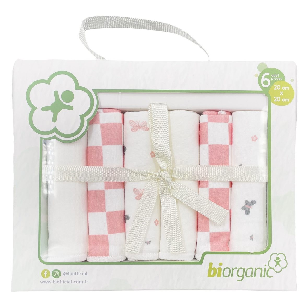 Bibaby Biorganik Desenli 6lı Penye Mendil 57759 Pembe