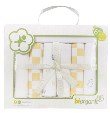 bibaby-biorganik-desenli-6li-penye-mendil-57759-sari-225113