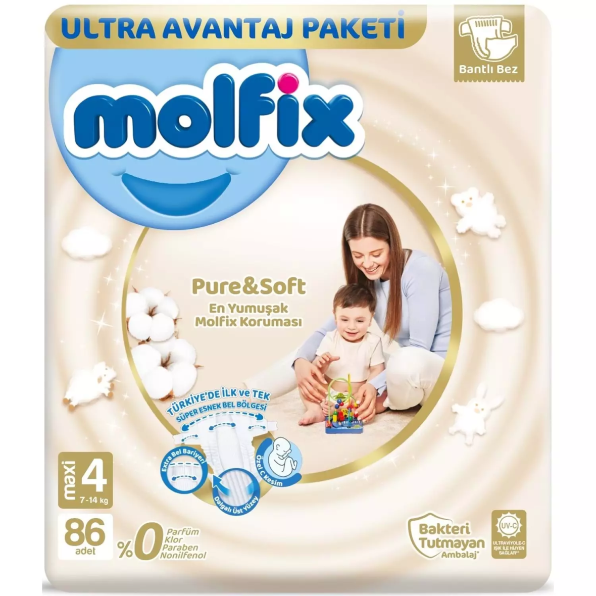 Molfix Pure&Soft Bebek Bezi Ultra Avantaj Paketi 4 Beden 7-14 Kg 86 Adet