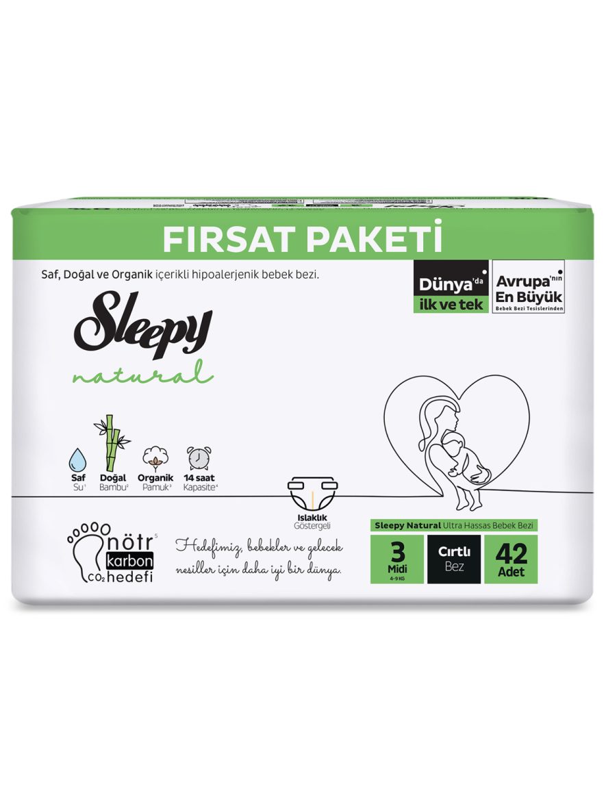 Sleepy Natural Bebek Bezi 2’Li Fırsat Paketi 3 Beden 42 Adet