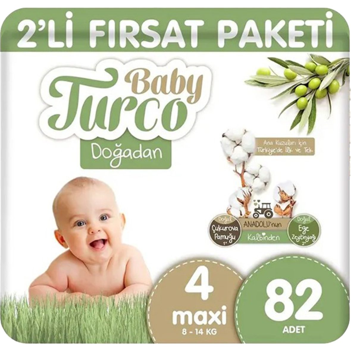 Baby Turco Doğadan Bebek Bezi 2’Li Fırsat Paketi No:4 82 Adet