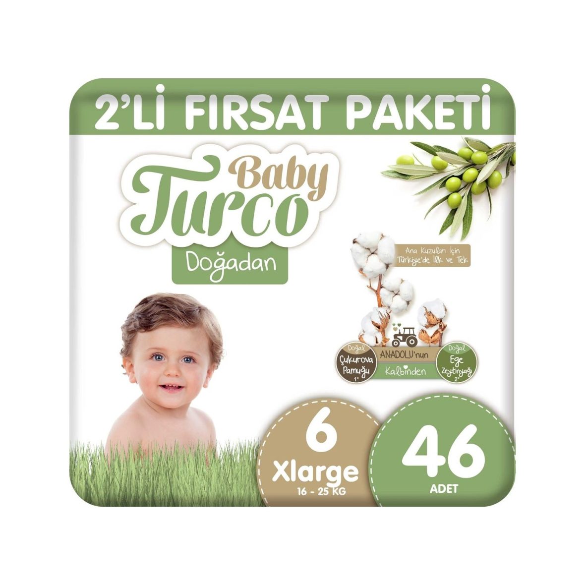 Baby Turco Doğadan Bebek Bezi 2’Li Fırsat Paketi No:6 46 Adet