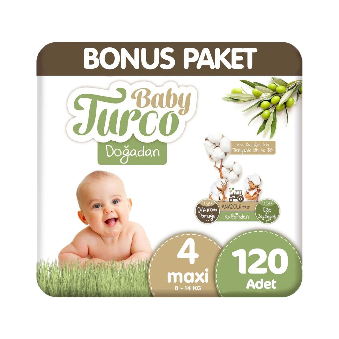 Baby Turco Doğadan Bebek Bezi Bonus Paket No:4 120 Adet