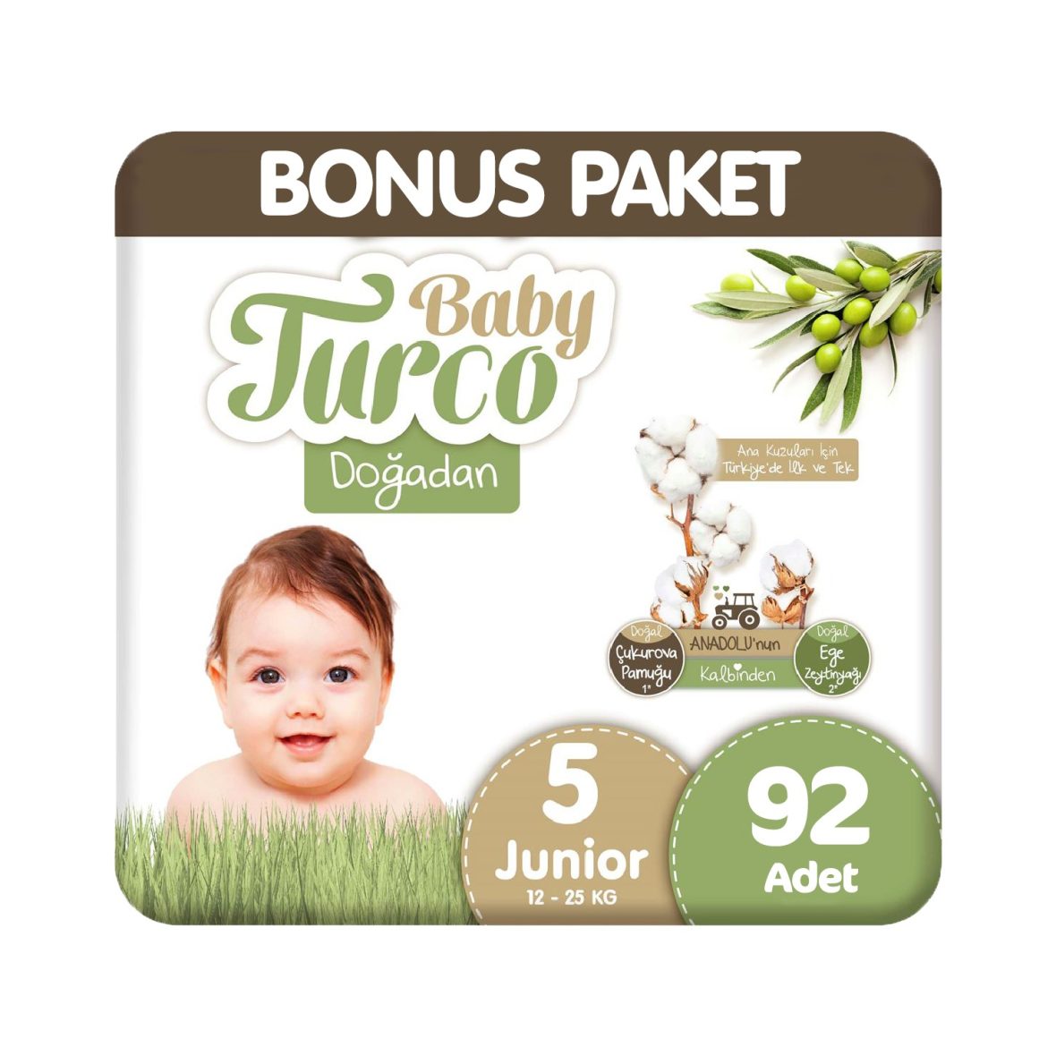 Baby Turco Doğadan Bebek Bezi Bonus Paket No:5 92 Adet