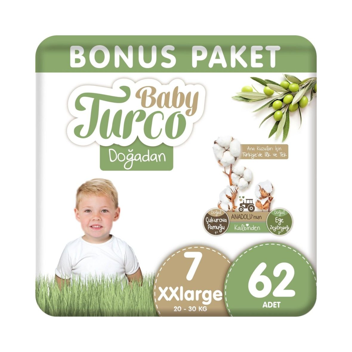 Baby Turco Doğadan Bebek Bezi Bonus Paket No:7 62 Adet